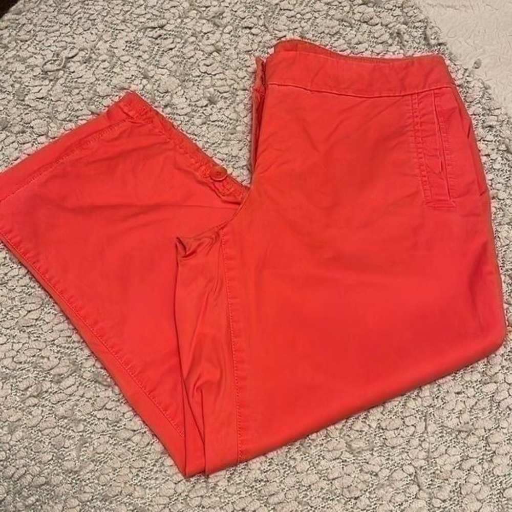 Eileen Fisher Cropped Pants Women M Coral Orange Coastal Minimalist Button Hem
